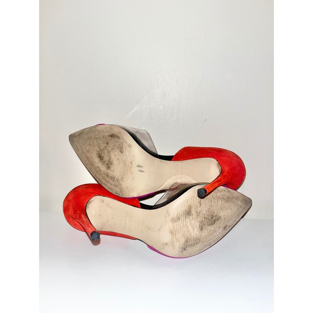ALDO Nydelaclya‎ Pink Orange Suede Heel Pumps Stiletto Clear Inlay | Women's 6.5 - Picture 8 of 13